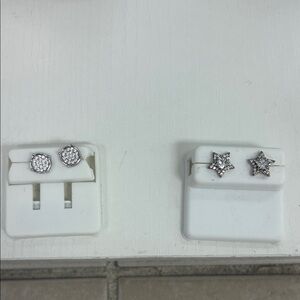 Silver Star and Round Stud Earrings